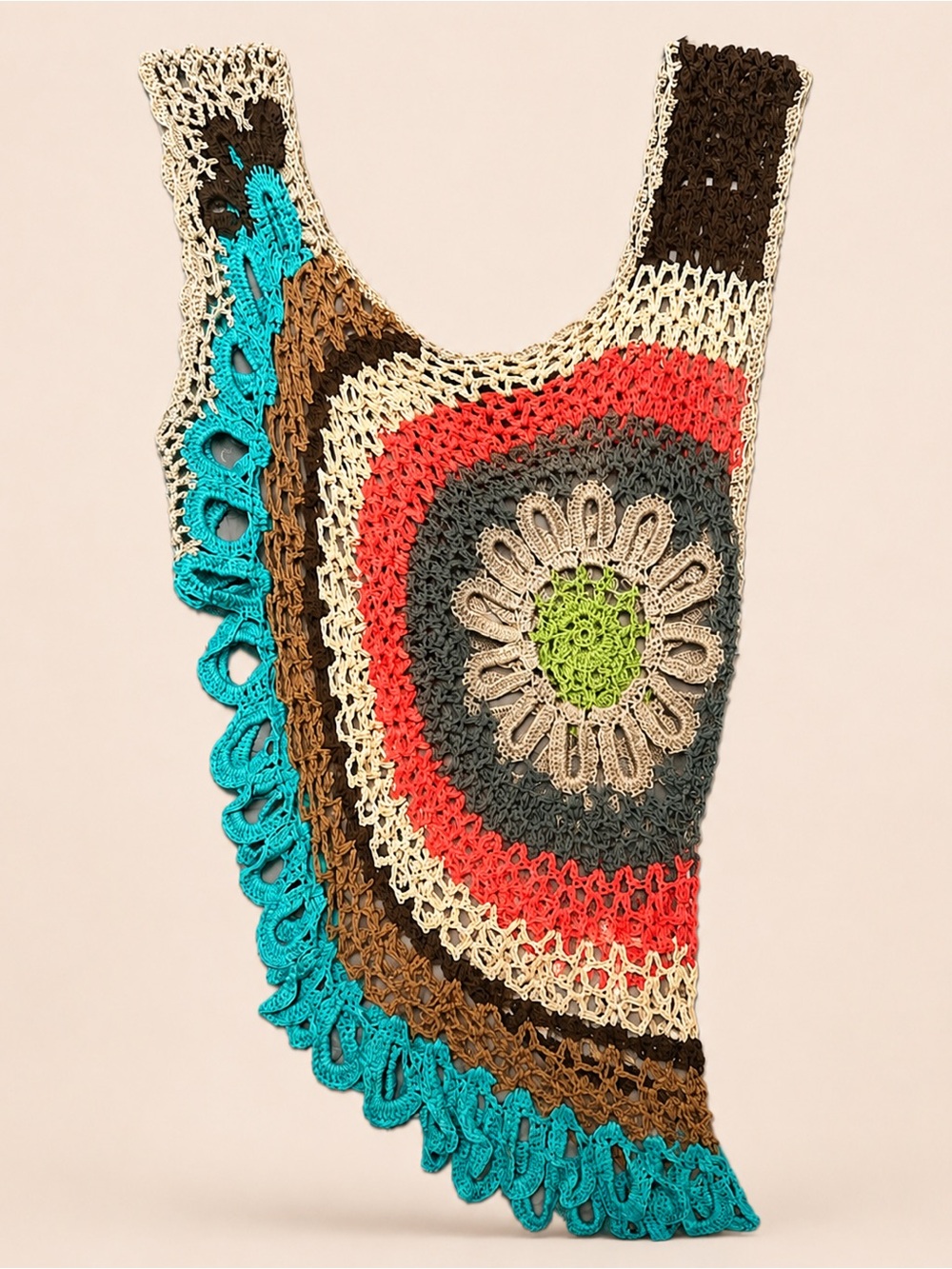 Miracle City Crochet Poncho Top Boho Open Knit Cover Up Size L/XL